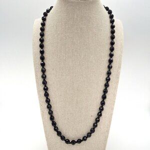Black Glass Faceted Bead Necklace 24"